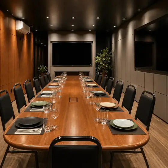 Mesa posta para almoço corporativo no Espaço Convivium Vila Olímpia